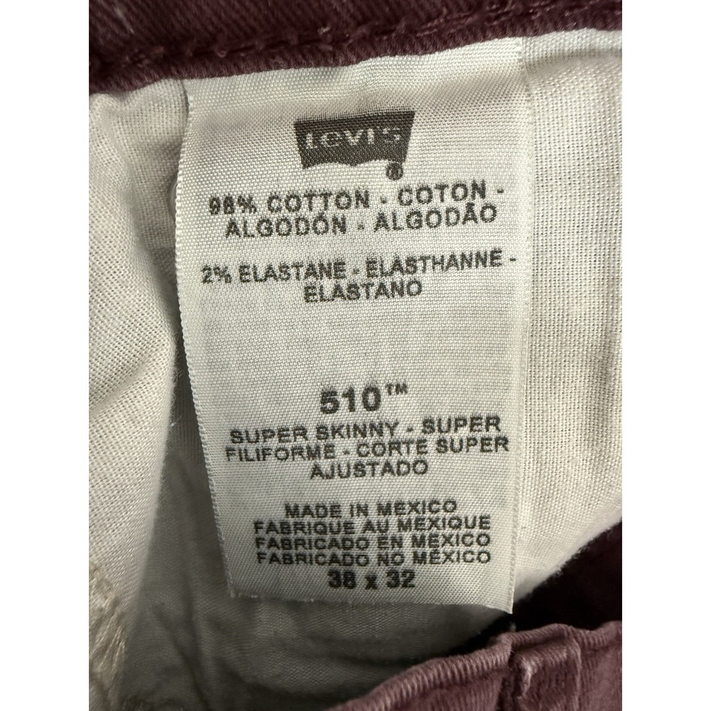 Levis 510 Pants Men's 38x32 Burgundy Skinny Jeans - Picture 11 of 13